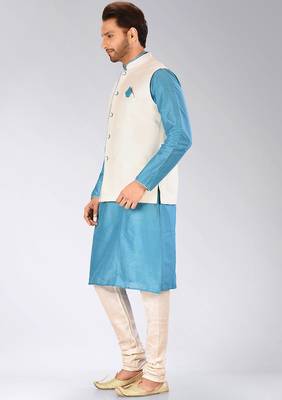 Cream dupon art silk kurta, jacket with matching churidar 3