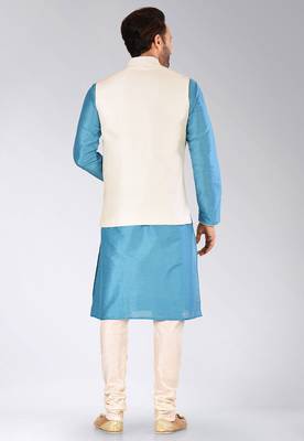 Cream dupon art silk kurta, jacket with matching churidar 4