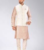 Cream dupon art silk kurta, jacket with matching churidar