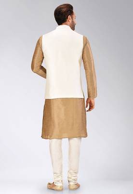 Cream dupon art silk kurta, jacket with matching churidar 4