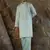 Cotton silk embroidered yoke design sea green kurta with trouser pant