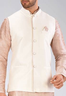 Cream dupon art silk kurta, jacket with matching churidar 2
