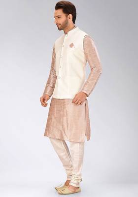 Cream dupon art silk kurta, jacket with matching churidar 3