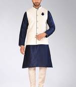 Cream dupon art silk kurta, jacket with matching churidar