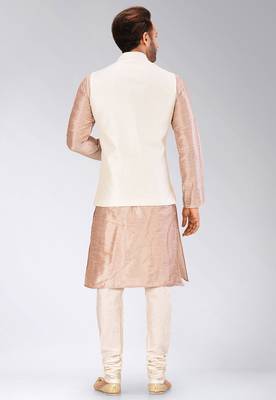 Cream dupon art silk kurta, jacket with matching churidar 4