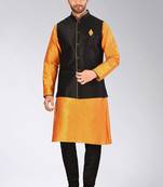 Black dupon art silk kurta, jacket with matching churidar