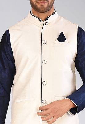 Cream dupon art silk kurta, jacket with matching churidar 2