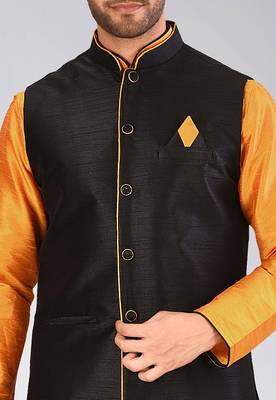 Black dupon art silk kurta, jacket with matching churidar 2