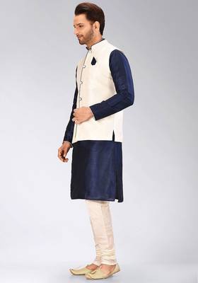 Cream dupon art silk kurta, jacket with matching churidar 3