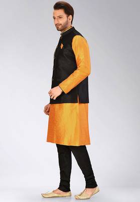 Black dupon art silk kurta, jacket with matching churidar 3
