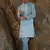 Cotton silk embroidered yoke design sky blue kurta with trouser pant