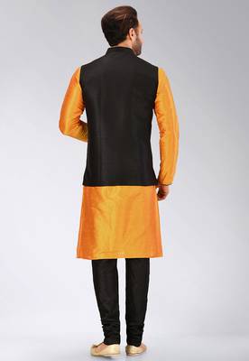 Black dupon art silk kurta, jacket with matching churidar 4