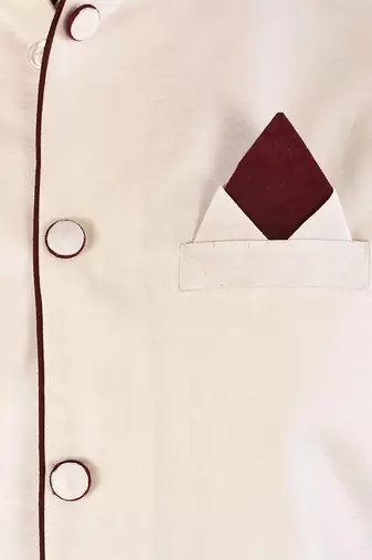 Cream dupon art silk kurta, jacket with matching churidar