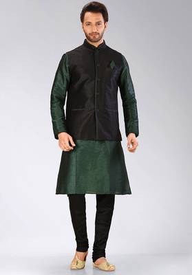 Black dupon art silk kurta, jacket with matching churidar 1