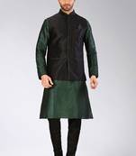 Black dupon art silk kurta, jacket with matching churidar