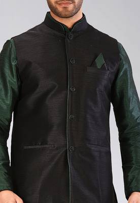 Black dupon art silk kurta, jacket with matching churidar 2