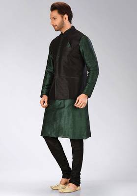 Black dupon art silk kurta, jacket with matching churidar 3