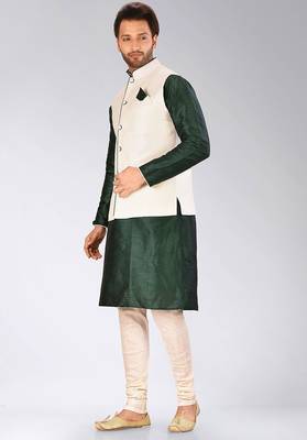 Cream dupon art silk kurta, jacket with matching churidar 3
