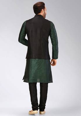 Black dupon art silk kurta, jacket with matching churidar 4