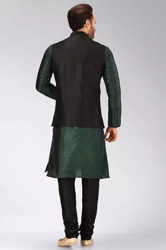 Black dupon art silk kurta, jacket with matching churidar