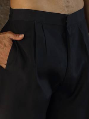 Cotton silk ethnic motifs embroidered black kurta with trouser pant 5