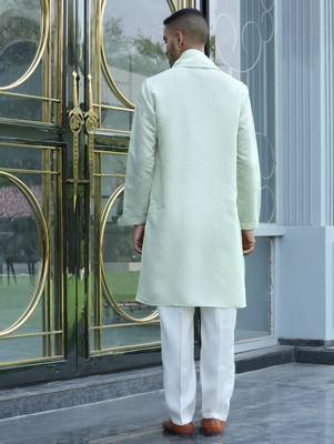 Cotton silk yoke design embroidered green kurta and trouser pant with dupatta 3