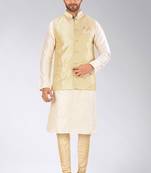 Fawn dupon art silk kurta, jacket with matching churidar