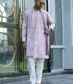 Cotton silk yoke design embroidered mauve kurta and trouser pant with dupatta
