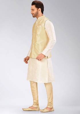 Fawn dupon art silk kurta, jacket with matching churidar 3