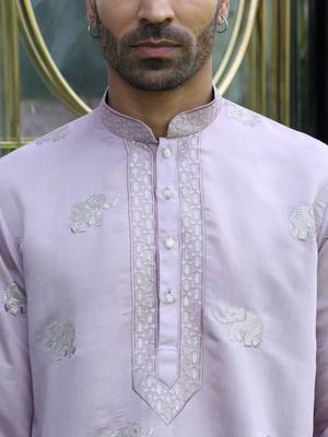 Cotton silk yoke design embroidered mauve kurta and trouser pant with dupatta 2