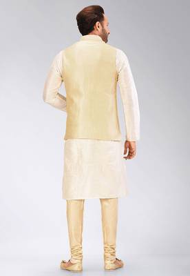 Fawn dupon art silk kurta, jacket with matching churidar 4