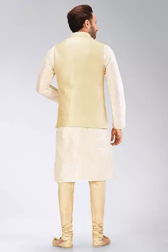 Fawn dupon art silk kurta, jacket with matching churidar