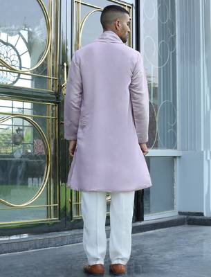 Cotton silk yoke design embroidered mauve kurta and trouser pant with dupatta 3