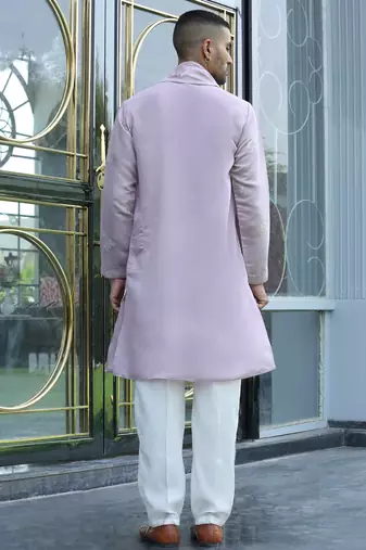 Cotton silk yoke design embroidered mauve kurta and trouser pant with dupatta