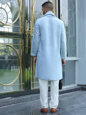 Cotton silk yoke design embroidered sky blue kurta and trouser pant with dupatta 3