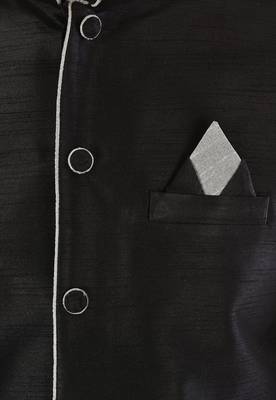 Black dupon art silk nehru jacket with pipepin work 2