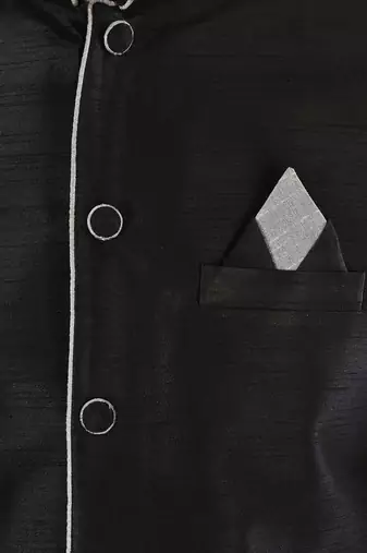 Black dupon art silk nehru jacket with pipepin work