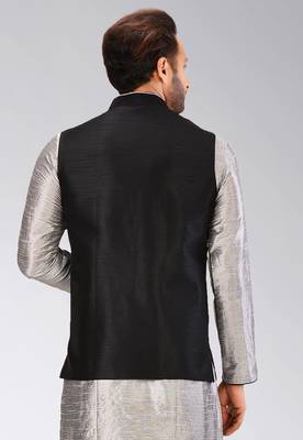 Black dupon art silk nehru jacket with pipepin work 4