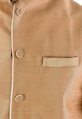 Beige dupon art silk nehru jacket with pipepin work 2