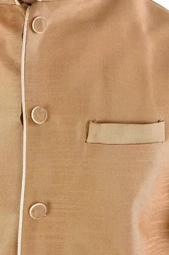Beige dupon art silk nehru jacket with pipepin work