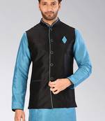 Black dupon art silk nehru jacket with pipepin work