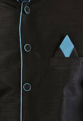Black dupon art silk nehru jacket with pipepin work 2
