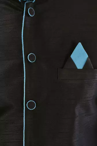 Black dupon art silk nehru jacket with pipepin work
