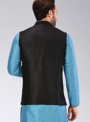 Black dupon art silk nehru jacket with pipepin work 4