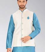 Cream dupon art silk nehru jacket with pipepin work