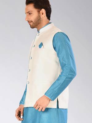 Cream dupon art silk nehru jacket with pipepin work 3