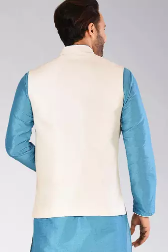 Cream dupon art silk nehru jacket with pipepin work