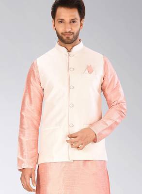 Cream dupon art silk nehru jacket with pipepin work 1