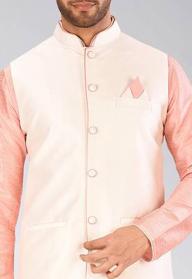 Cream dupon art silk nehru jacket with pipepin work 2