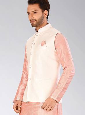 Cream dupon art silk nehru jacket with pipepin work 3
